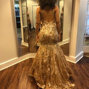 Gold Detailed PROM Dress